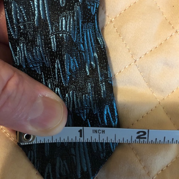 Vintage skinny teal necktie by Fling beautiful abstract retro design Made in USA - Picture 12 of 12